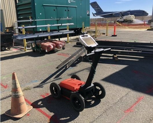 A legacy GSSI GPR on the job at Travis Airforce Base midway between San Francisco and Sacramento
